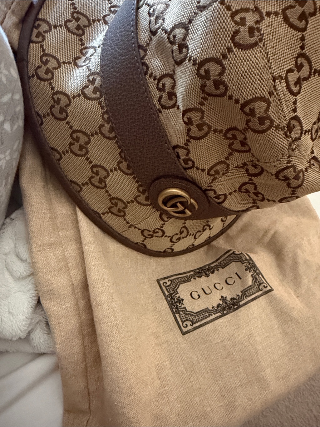 Gucci Brown Gg Canvas Shoulder Bag With Gold Hardware